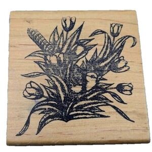 Cow Town Stamps Flowers Spring Rubber Stamp Wood #D16